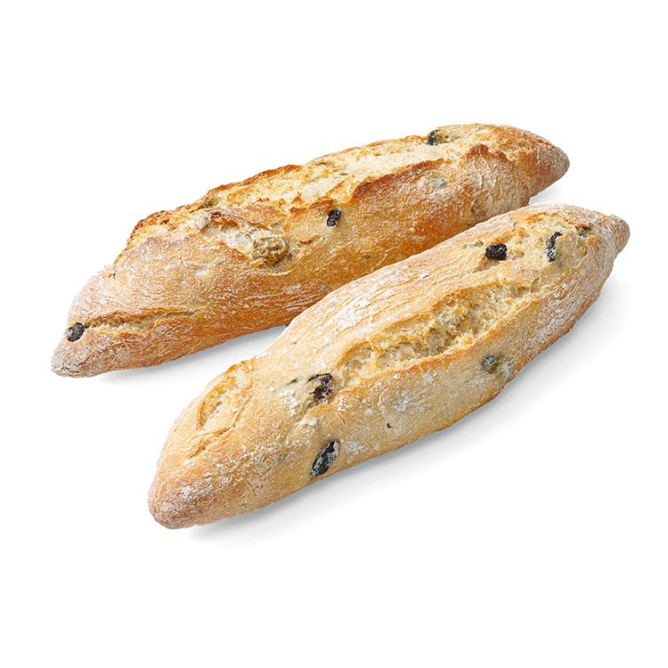 Petite Baguette mit grünen und schwarzen Oliven