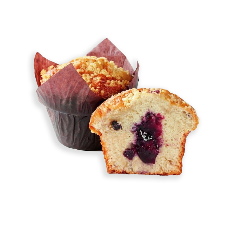Muffin myrtille fourrage myrtille décor crumble