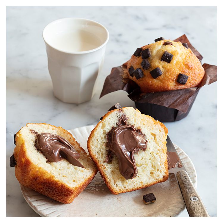 Muffin vanille pépites de chocolat fourré chocolat noisettes