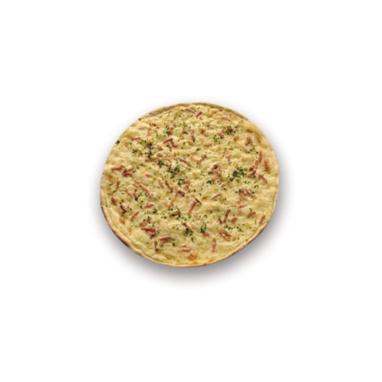 Tarte flambée lard-oignons, ronde